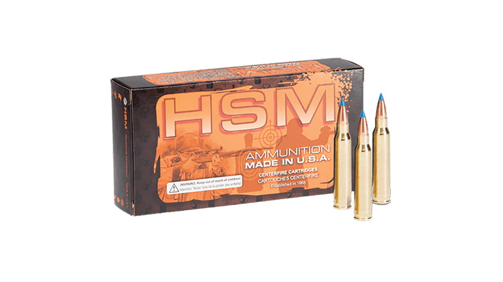 HSM Ammunition Varmint .308 Winchester 110 Grain Hornady V-Max Brass Cased Centerfire Rifle Ammo, 20 Rounds, HSM-308-33-N