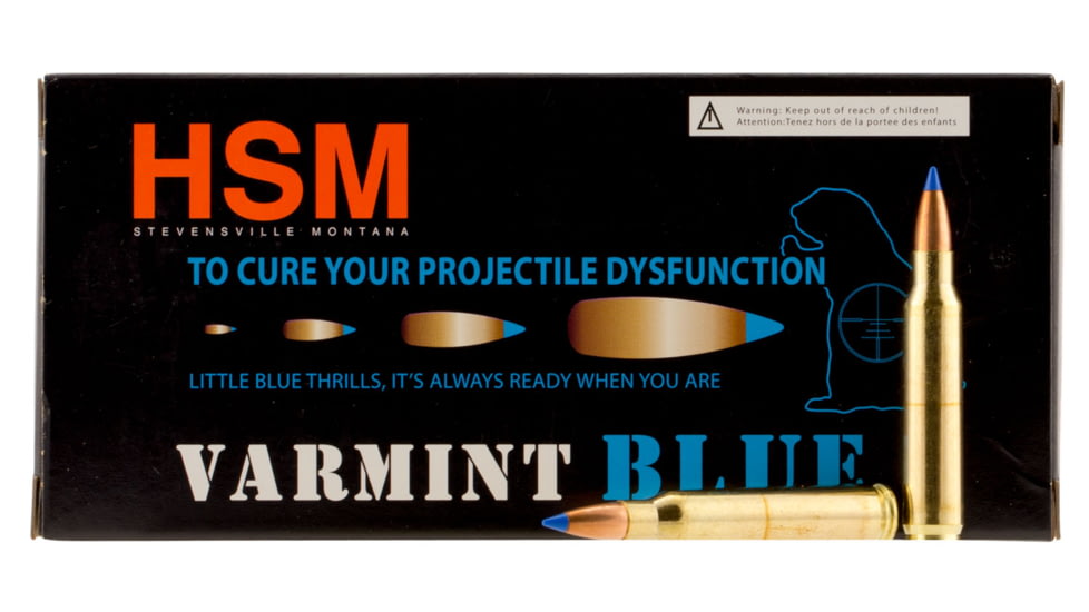 HSM Ammunition Varmint .223 Remington 55 Grain Flat Base Spitzer Brass Cased Rifle Ammo, 20 Rounds, HSM22354N