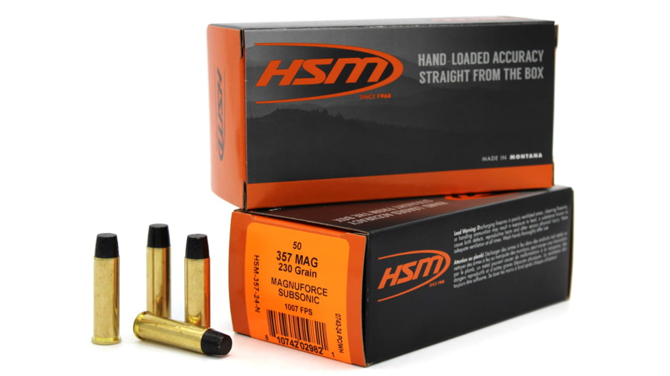 HSM Subsonic 357 Mag 230 Grain Hard Cast Lead Brass Cased Pistol Ammo, 50 Rounds, A35724N