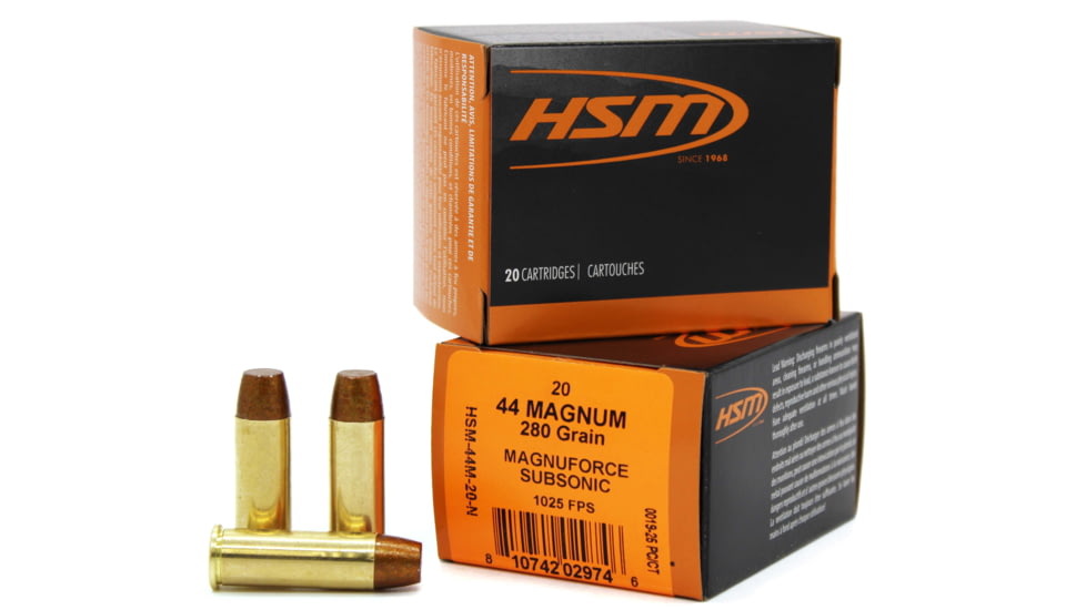 HSM Subsonic 44 Rem Mag 280 Grain Hard Cast Lead Brass Cased Pistol Ammo, 20 Rounds, A44M20N