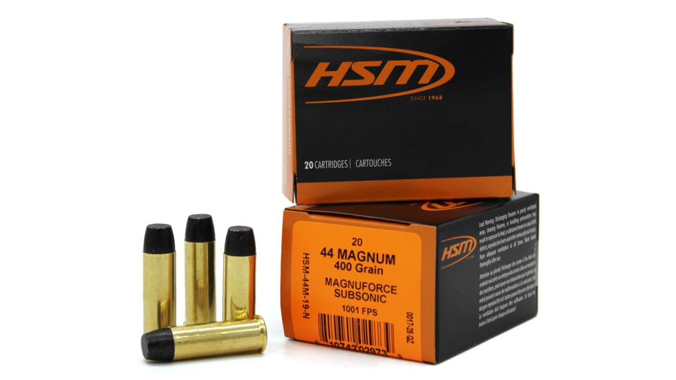 HSM Subsonic 44 Rem Mag 400 Grain Hard Cast Lead Brass Cased Pistol Ammo, 20 Rounds, A44M19N