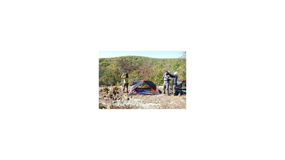 3 People on a Ridge with a Camping Tent