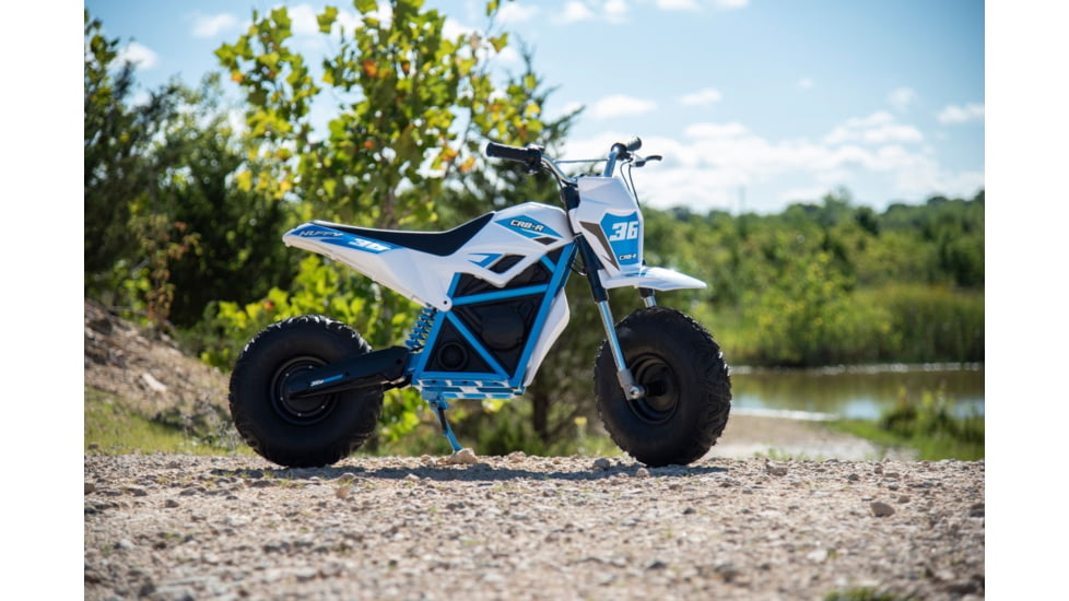 Huffy CR8-R Battery Operated Ride On Minibike, White/Blue, 33in, 17201