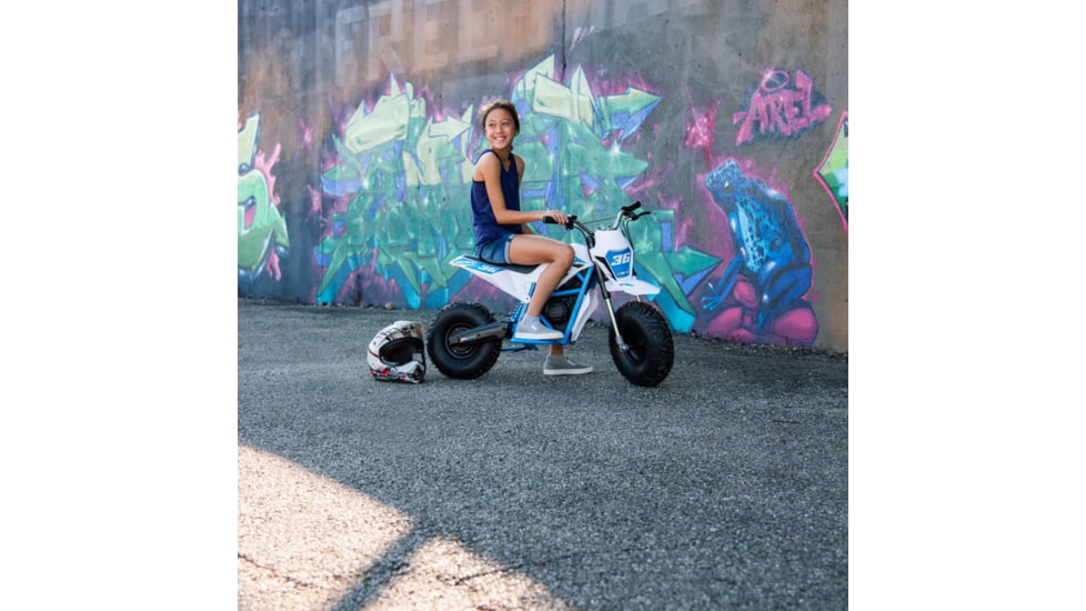 Huffy CR8-R Battery Operated Ride On Minibike, White/Blue, 33in, 17201