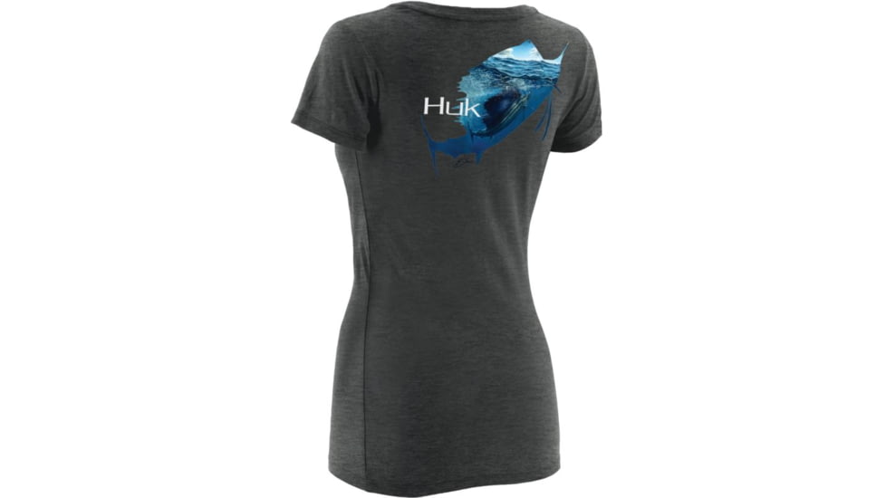 HUK KScott Rising Sail Ladies Vneck T, Dark Grey Heather, Extra Small H1000050DGHXS