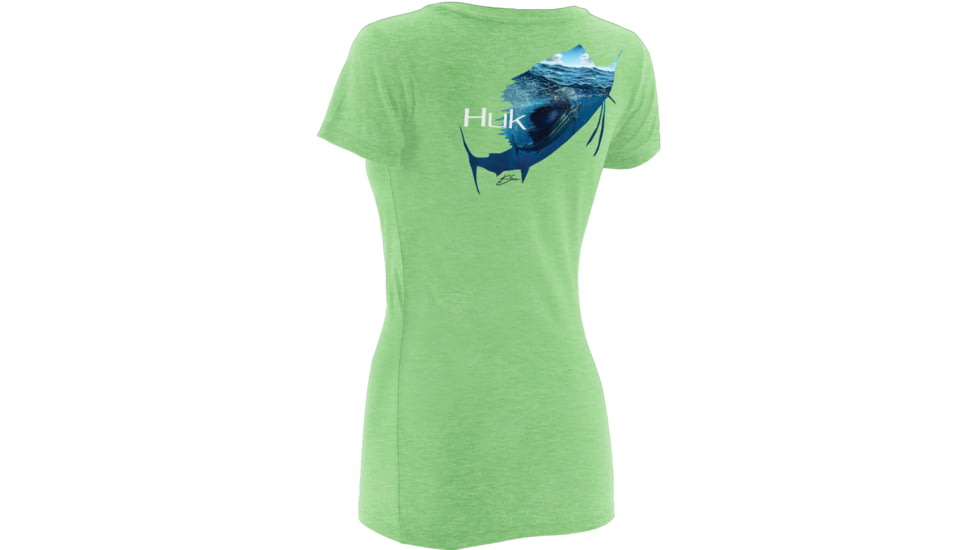 HUK KScott Rising Sail Ladies Vneck T, Heather Neon Green, Extra Large H1000050HNGXL