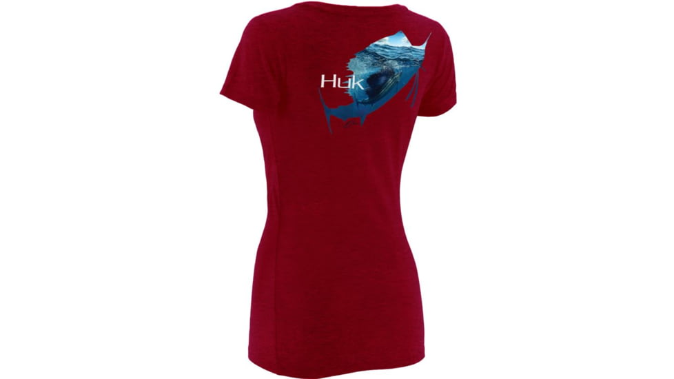 HUK KScott Rising Sail Ladies Vneck T, Heather Red, Extra Large H1000050HRDXL