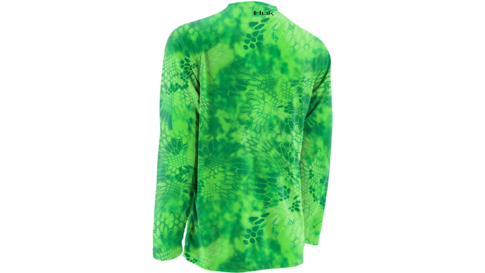HUK Mens Kryptek LoPro Performance Raglan Long Sleeve Shirt, Kryptek Neon Green H1200108GNGS