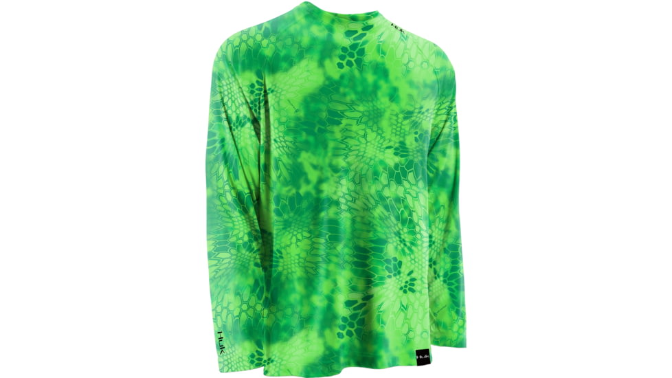 HUK Mens Kryptek LoPro Performance Raglan Long Sleeve Shirt, Kryptek Neon Green H1200108GNGS