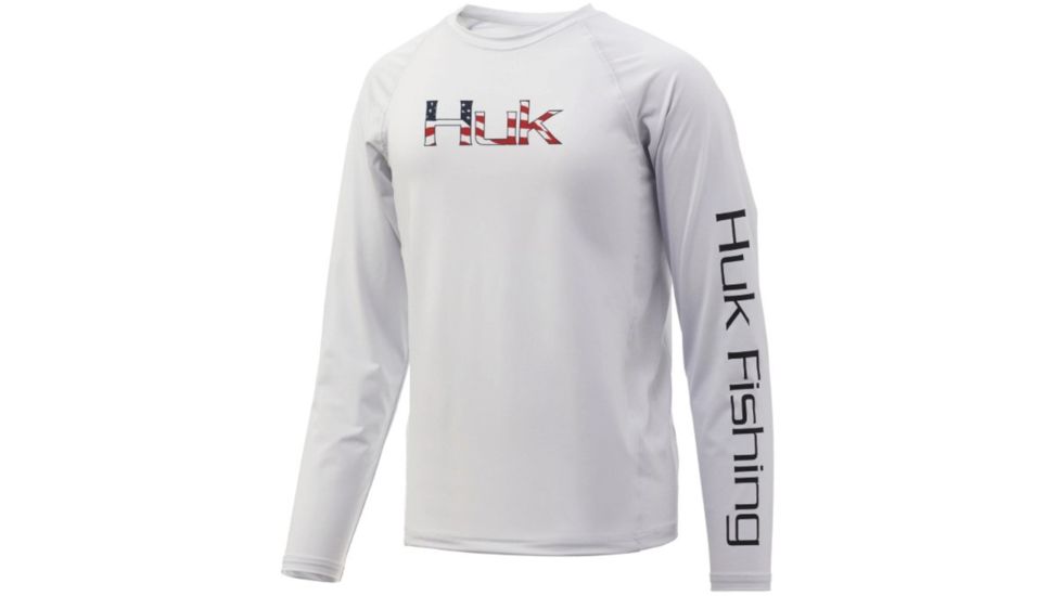 HUK Performance Fishing Americana Fill Pursuit Long Sleeve Tee - Youth, White, Large, H7120021-100-YL