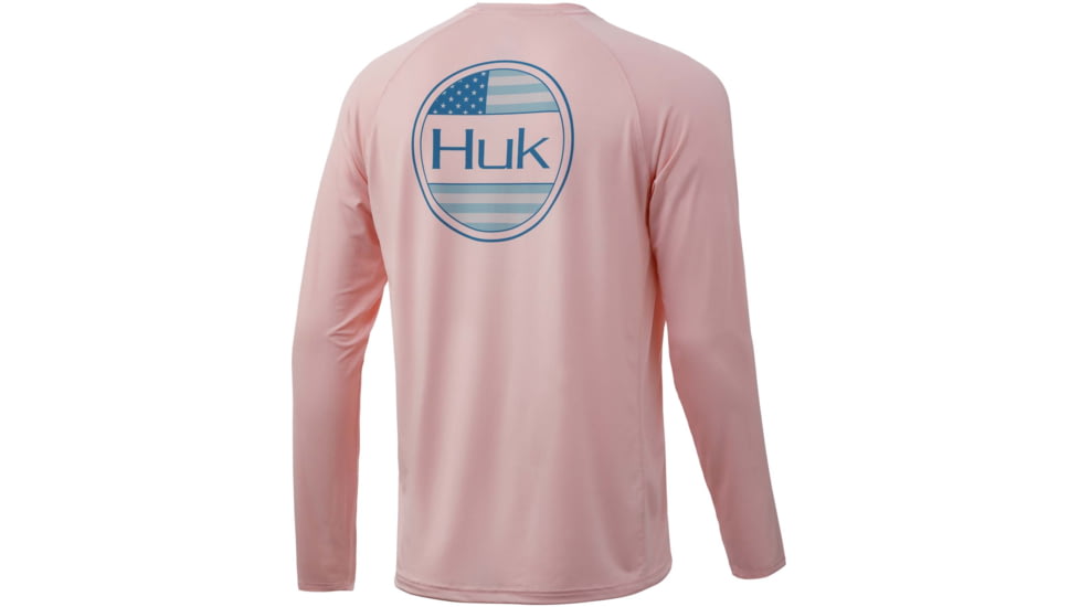 HUK Performance Fishing Blue Americana Flag Pursuit Graphic T-Shirt - Mens, Seashell Pink, Large, H1200245-682-L