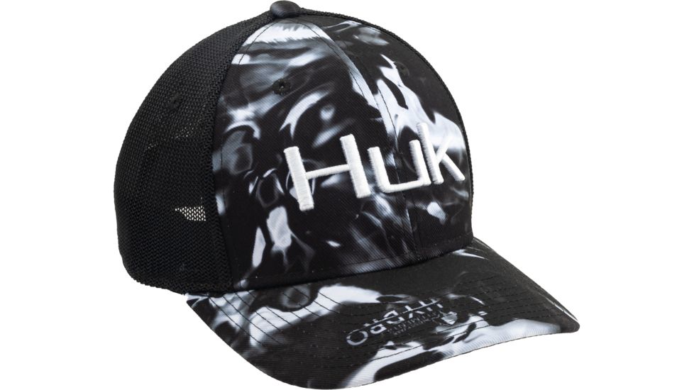 HUK Performance Fishing Camo Trucker Stretch Headwear, Cap - Men's, Hydro Blackwater, Large - Extra Large, H3000186-078-LXL