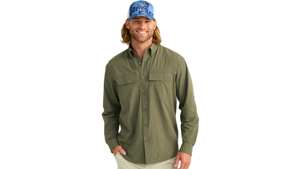 HUK Performance Fishing Creekbed Long Sleeve Shirt - Mens, Moss, 2XL, H1500184-316-XXL