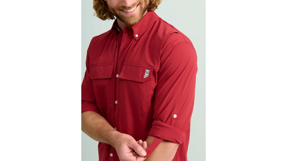 HUK Performance Fishing Creekbed Long Sleeve Shirt - Mens, Scarlet Blaze, 3XL, H1500184-621-XXXL