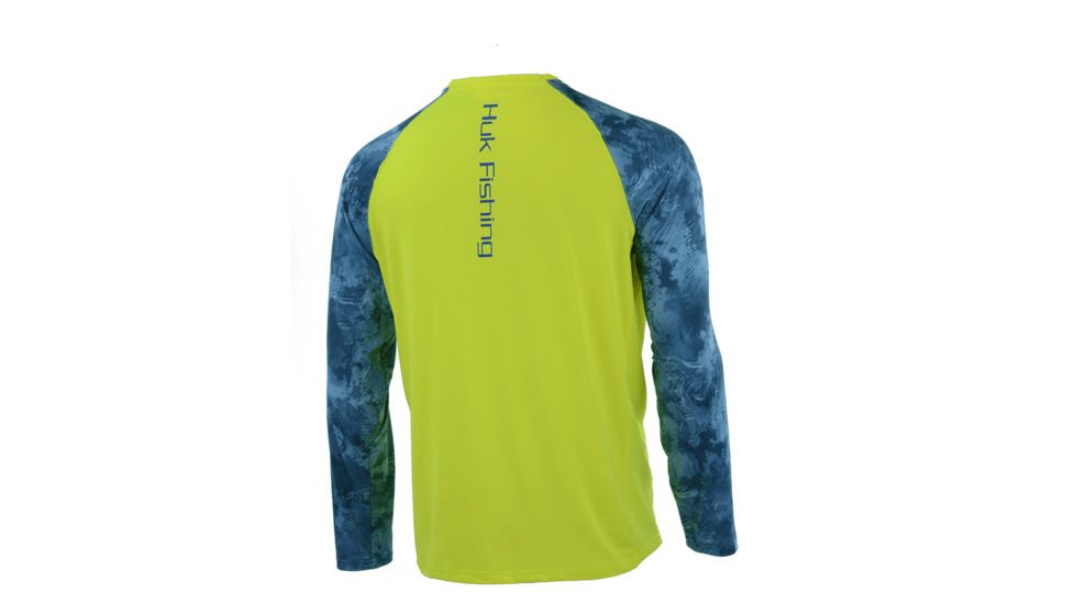 HUK Performance Fishing Fishing Long Sleeve Double Header Top - Men's, Highlighter Yellow, Large, H1200136-730-L