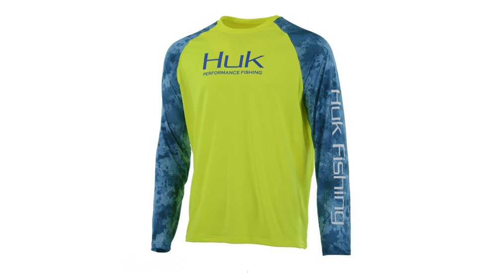 HUK Performance Fishing Fishing Long Sleeve Double Header Top - Men's, Highlighter Yellow, Large, H1200136-730-L