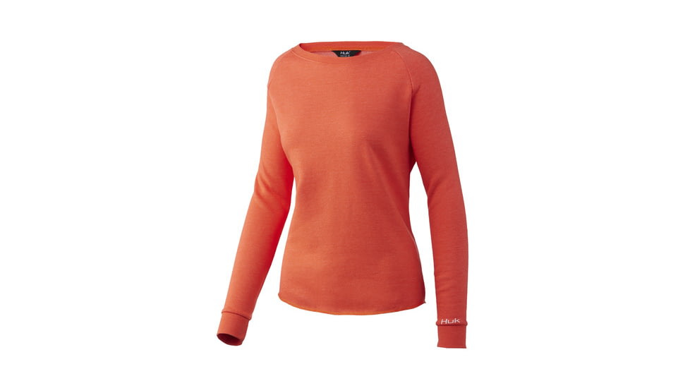 HUK Performance Fishing Folly Crew - Women's, Large, Hot Coral Heather, H6130016-696-L