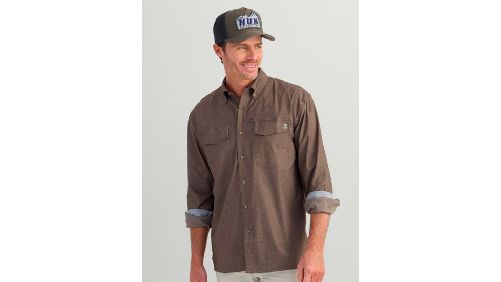 HUK Performance Fishing Hawser Heather Flannel - Mens, Pluff Mud Hthr, Small, H1500208-203-S