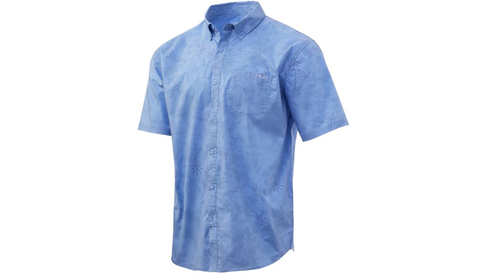 HUK Performance Fishing Huk Kona Woven Short Sleeve Button Up - Mens, Carolina Blue, Extra Large, H1500077-420-XL