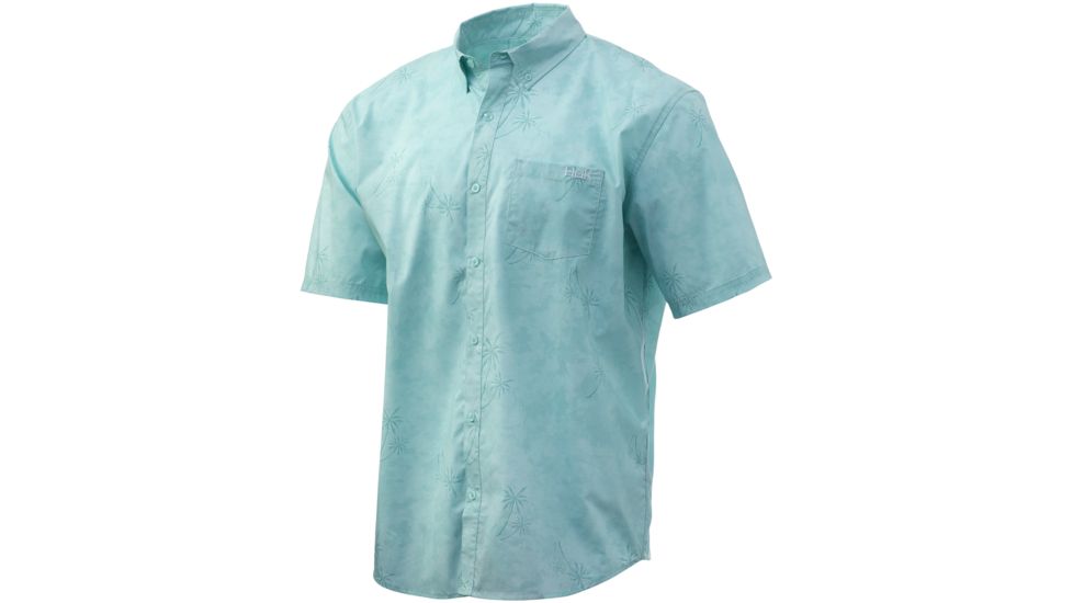 HUK Performance Fishing Huk Kona Woven Short Sleeve Button Up - Mens, Seafoam, Large, H1500077-350-L