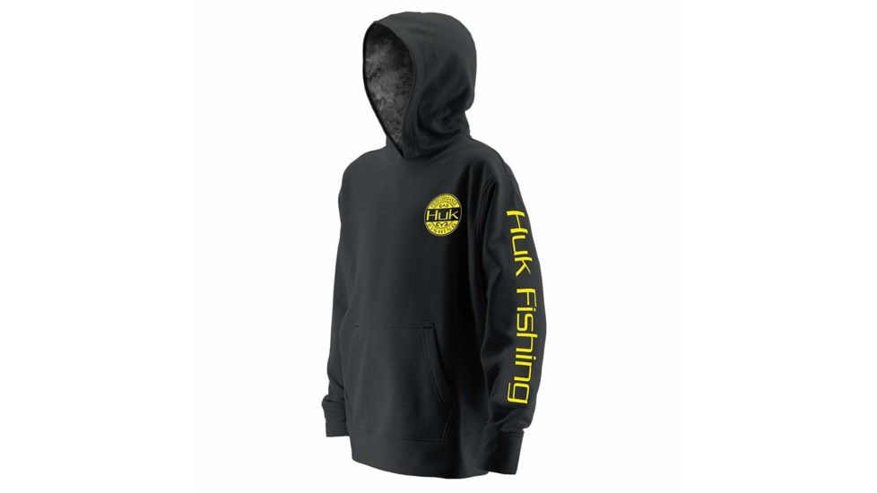 HUK Performance Fishing HUK Youth Hoodie, Black/SubPhantis Night Vision, Large, H7130002-001-YL