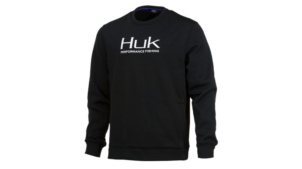 HUK Performance Fishing Hull Crew Fleece Tops, Pullover - Mens, Black, Medium, H1300031-001-M