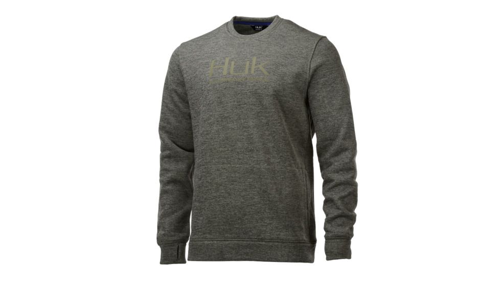 HUK Performance Fishing Hull Crew Fleece Tops, Pullover - Mens, Heather Military Olive Drab, 2XL, H1300031-390-XXL