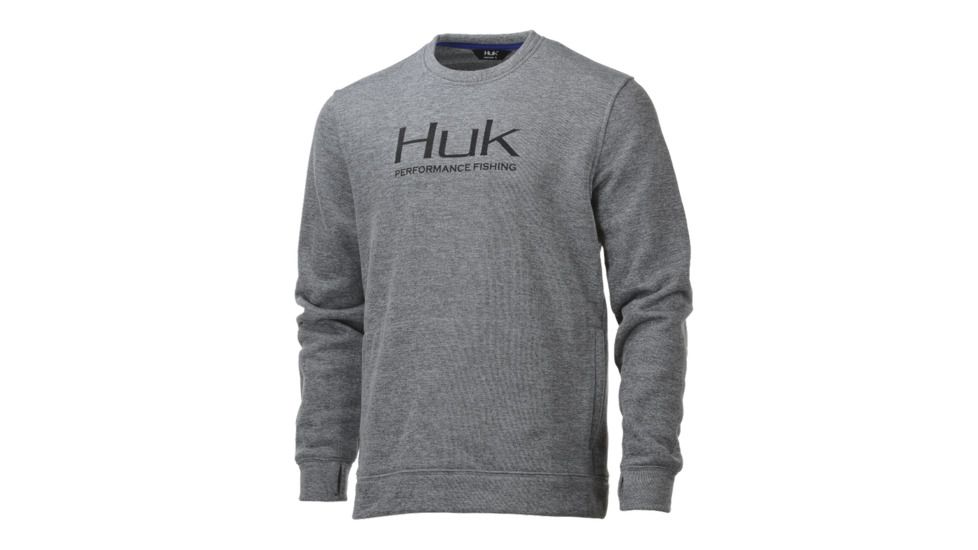 HUK Performance Fishing Hull Crew Fleece Tops, Pullover - Mens, True Grey Heather, 2XL, H1300031-035-XXL