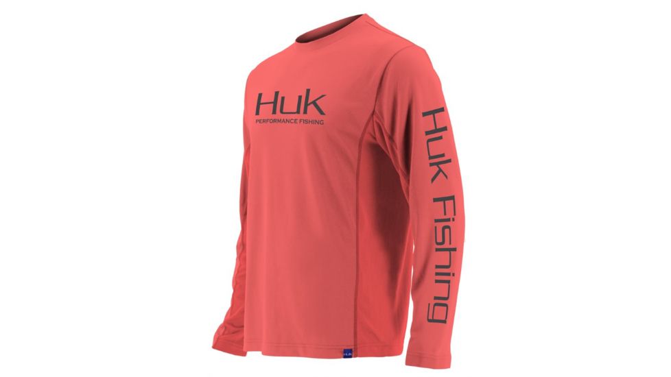 HUK Performance Fishing Icon LS Tops, Long Sleeve - Mens, Coral, Large, H1200138-630-L