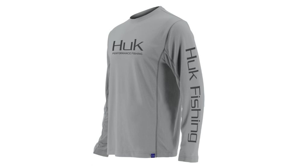 HUK Performance Fishing Icon LS Tops, Long Sleeve - Mens, Grey, Large, H1200138-020-L
