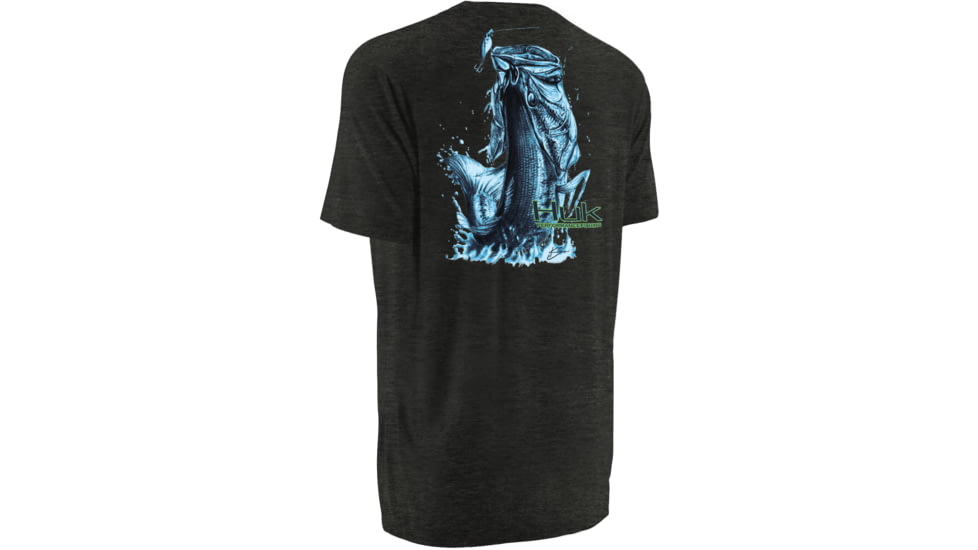 HUK Performance Fishing Mens KScott Jumping Bass Tee, Dark Grey Heather, H1000074DGHS
