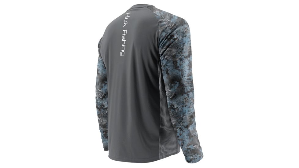 HUK Performance Fishing Fishing Long Sleeve Double Header Top - Men's, Iron/SubPhantis Glacier, Large, H1200136-010-L