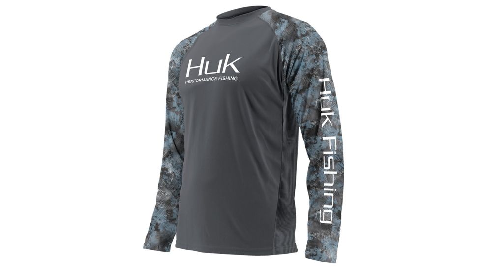 HUK Performance Fishing Fishing Long Sleeve Double Header Top - Men's, Iron/SubPhantis Glacier, Large, H1200136-010-L