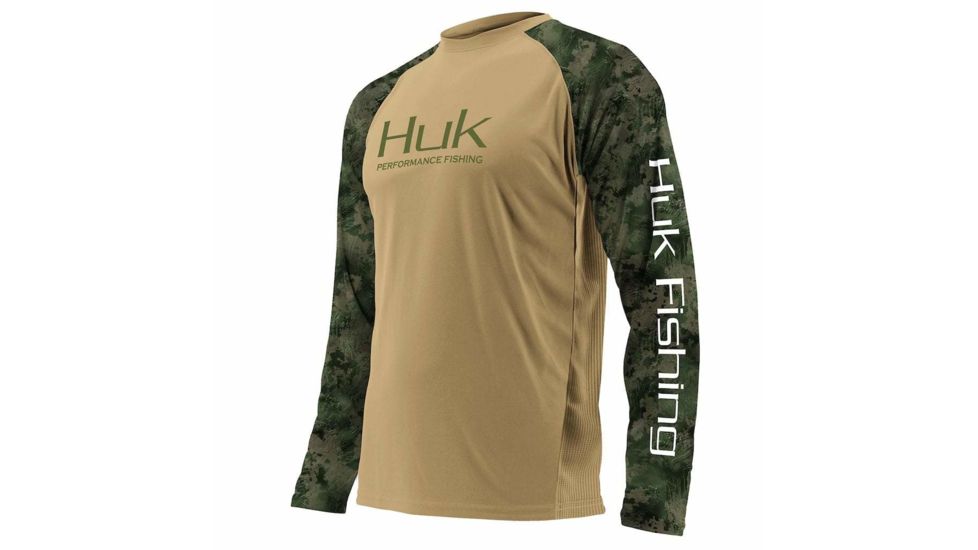 HUK Performance Fishing Fishing Long Sleeve Double Header Top - Men's, Khaki/Subphantis Southern Tier, Large, H1200136-250-L