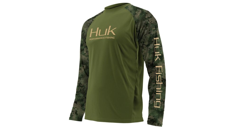 HUK Performance Fishing Fishing Long Sleeve Double Header Top - Men's, Military Olive Drab/SubPhantis Southern Tier, Large, H1200136-390-L