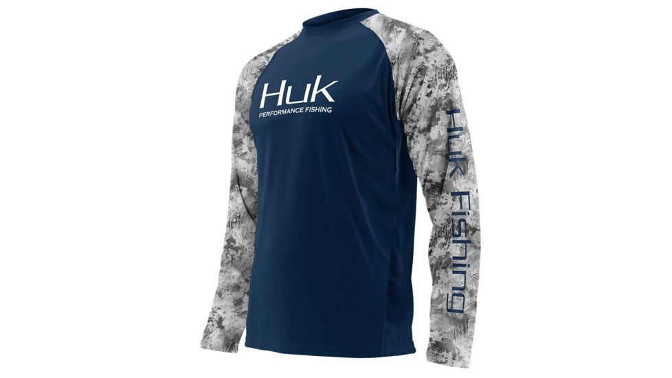 HUK Performance Fishing Fishing Long Sleeve Double Header Top - Men's, Navy/SubPhantis SubZero, Large, H1200136-410-L