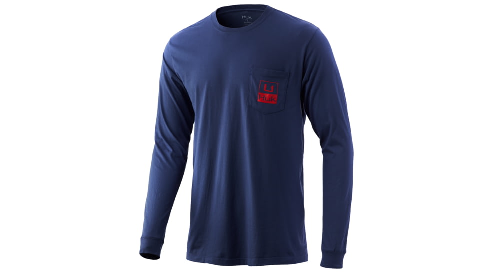 HUK Performance Fishing Pocket Long Sleeve Tee - Mens, Sargasso Sea Heather, Small, H1000301-416-S