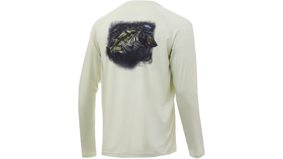 HUK Performance Fishing Pursuit Bass And Blue Long Sleeve Graphic T-Shirt - Mens, Fog Green, Medium, H1200214-331-M