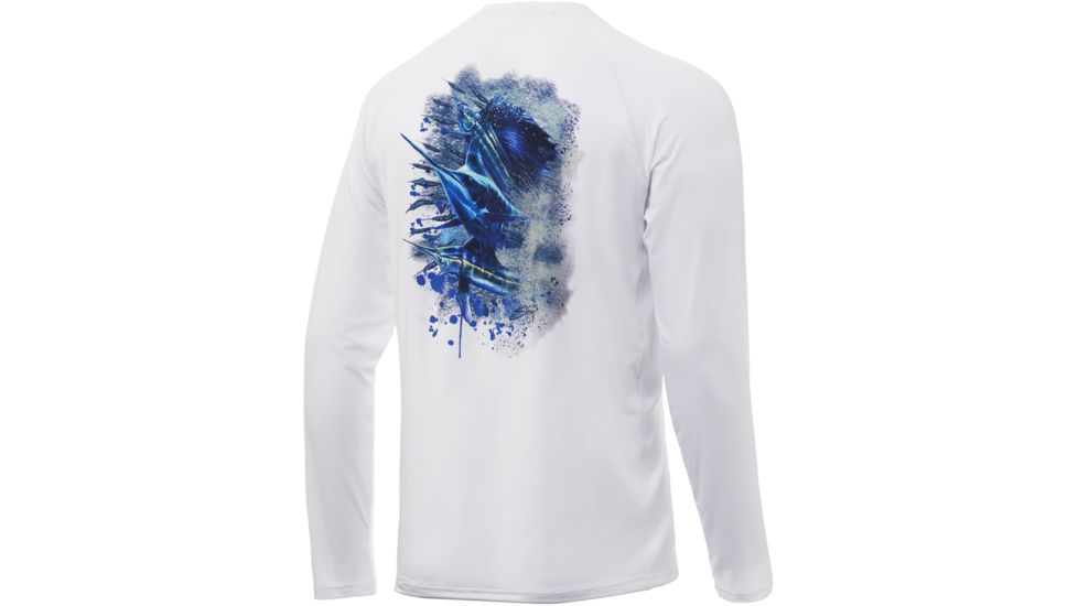 HUK Performance Fishing Pursuit Bill Fish Art Slam Long Sleeve Graphic T-Shirt - Mens, White, Extra Large, H1200202-100-XL