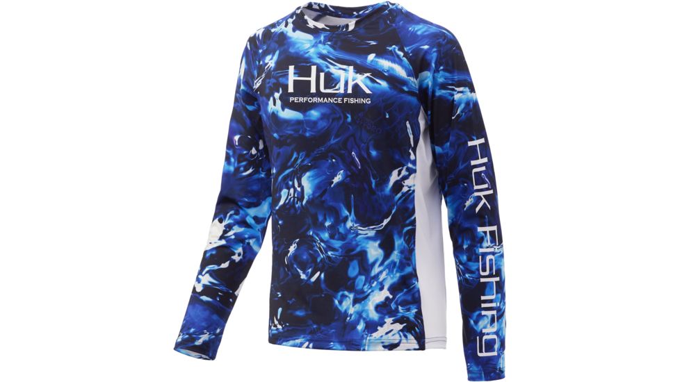 HUK Performance Fishing Pursuit Camo Vented Long Sleeve Tee - Youth, Mossy Oak Hydro Reflex, Large, H7120017-468-YL