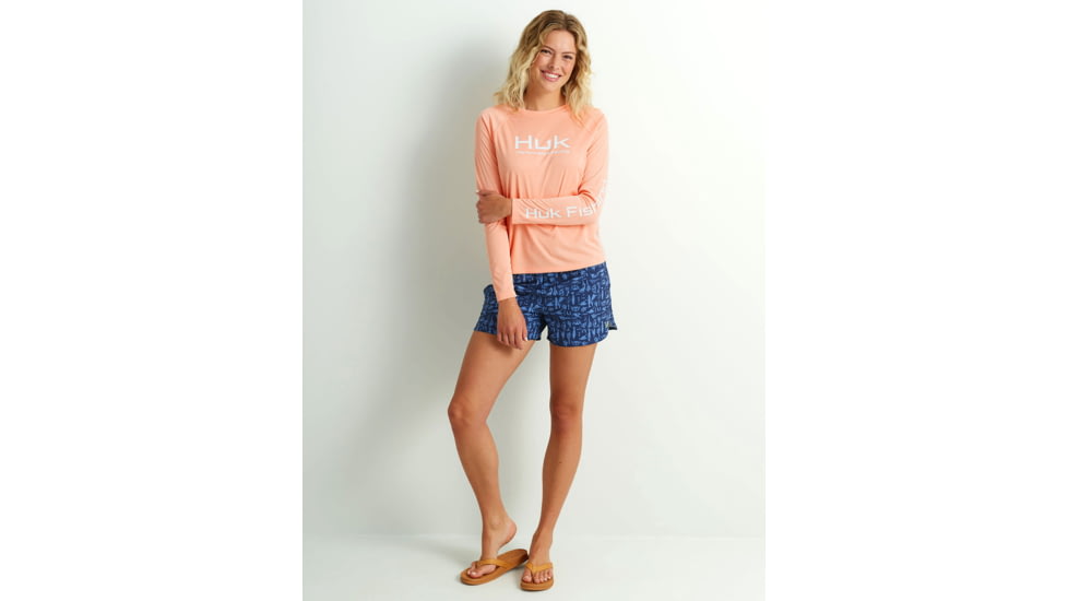 HUK Performance Fishing Pursuit Heather Crew LS - Womens, Pch Nectar Hthr, Medium, H6120125-827-M