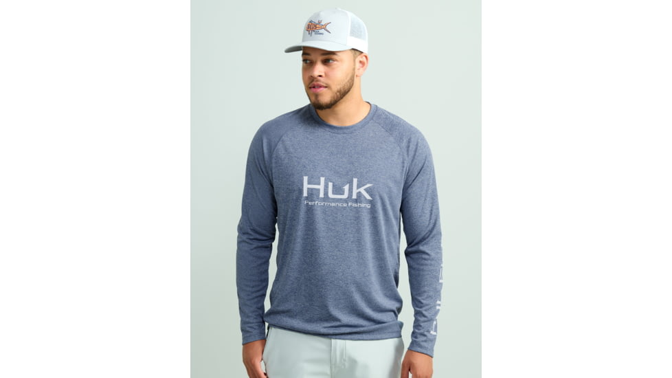 HUK Performance Fishing Pursuit Heather Long Sleeve Shirt - Mens, Nvl Aca Hthr, Large, H1200485-464-L