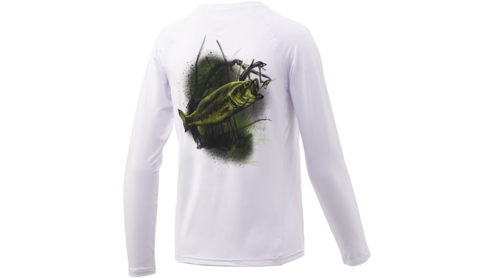 HUK Performance Fishing Pursuit Large Mouth Long Sleeve Tee - Youth, White, Large, H7120022-100-YL