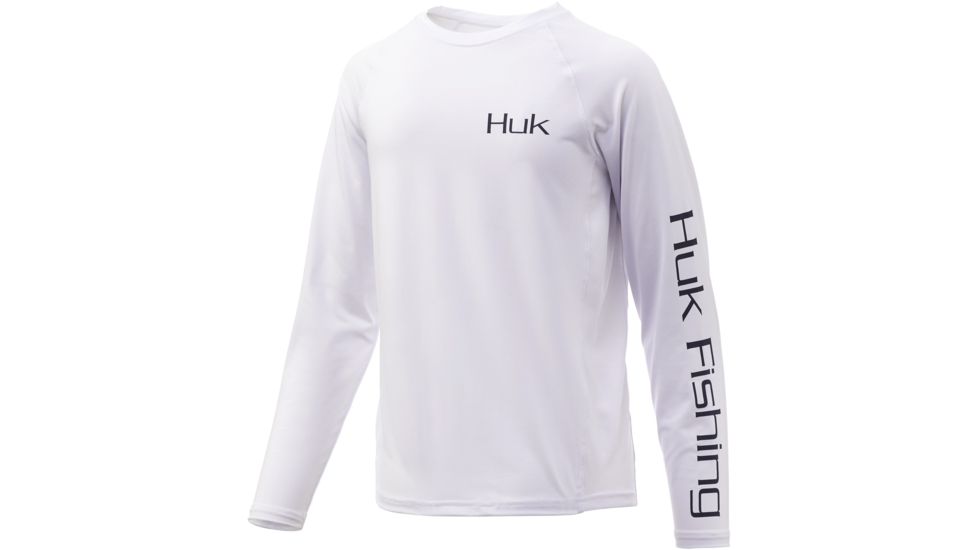 HUK Performance Fishing Pursuit Large Mouth Long Sleeve Tee - Youth, White, Large, H7120022-100-YL