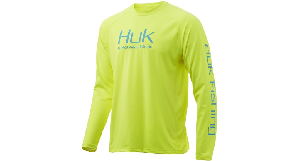HUK Performance Fishing Pursuit Vented Long Sleeve Tee - Mens, Highlighter Yellow, Extra Large, H1200150-730-XL