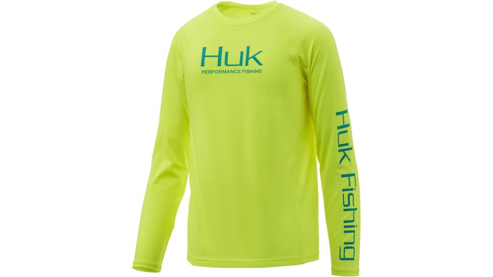 HUK Performance Fishing Pursuit Vented Long Sleeve Tee - Youth, Highlighter Yellow, Medium, H7120016-730-YM