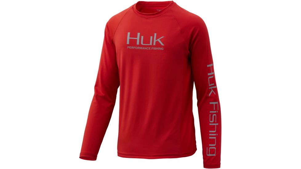 HUK Performance Fishing Pursuit Vented Long Sleeve Tee - Youth, Red, Small, H7120016-600-YS