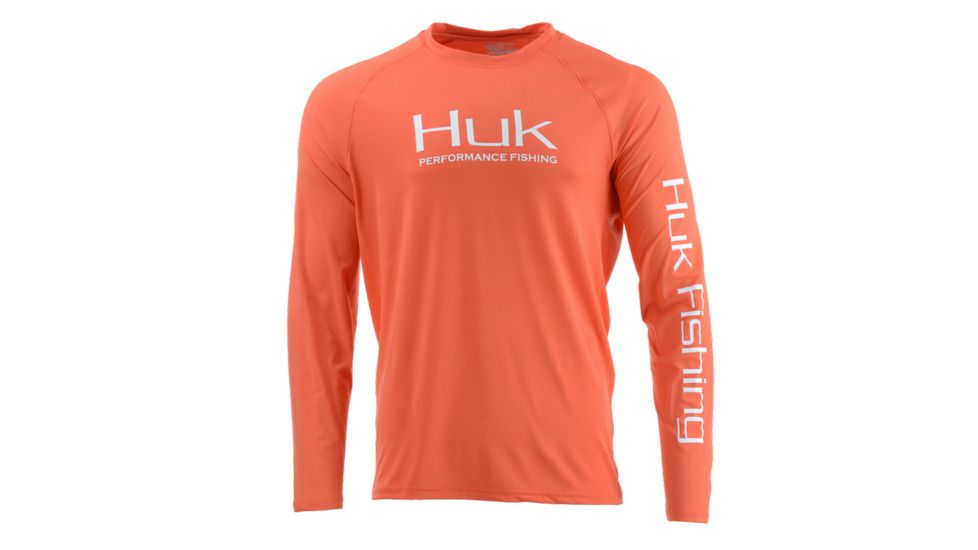 HUK Performance Fishing Pursuit Vented LS Tops, Long Sleeve - Mens, Coral, Large, H1200150-630-L