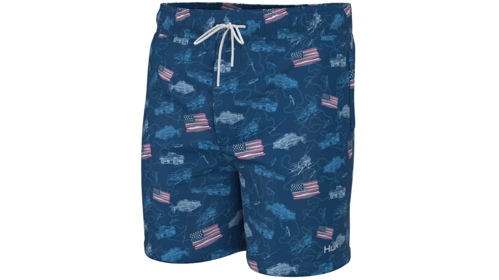 HUK Performance Fishing Pursuit Volley Fish And Flags Shorts - Youth, Set Sail, YS, H7200012-489-YS