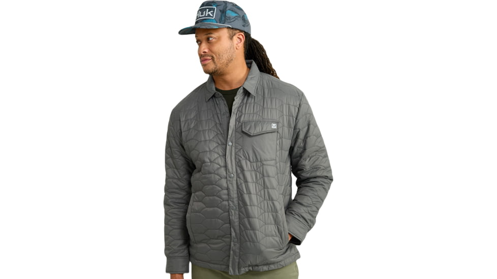 HUK Performance Fishing Scale Shacket -Mens, Volcanic Ash, Small, H4000152-013-S